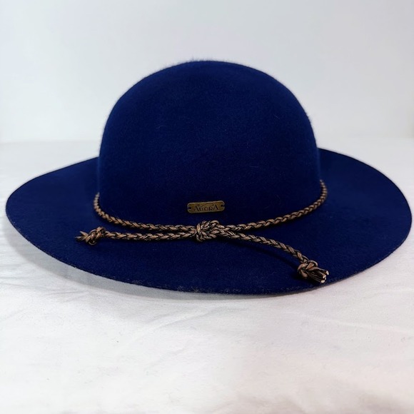 ADORA Accessories - Adora Womens Blue 100% Wool Felt Wide Brim Floppy Hat Braided Band Western